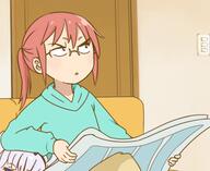 concerned glasses kobayashi miss_kobayashi's_dragon_maid newspaper red_hair // 445x365 // 103KB